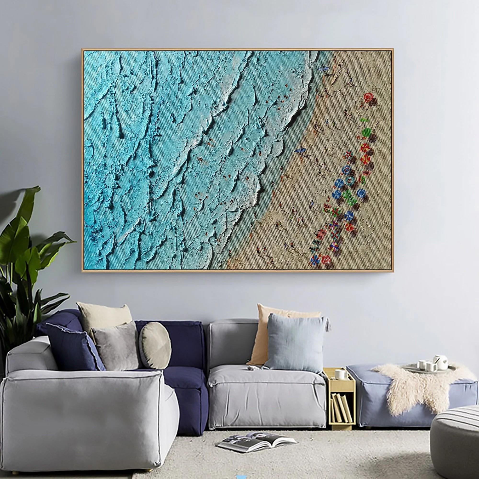 Vagues de bord de mer d’été par texture de minimalisme d’art de mur de couteau de palette Peintures à l'huile